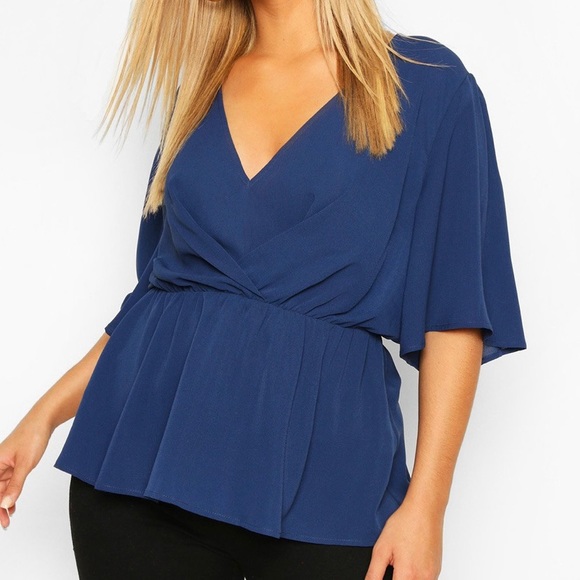 NAVY BLUE PEPLUM BLOUSE - Picture 3 of 6